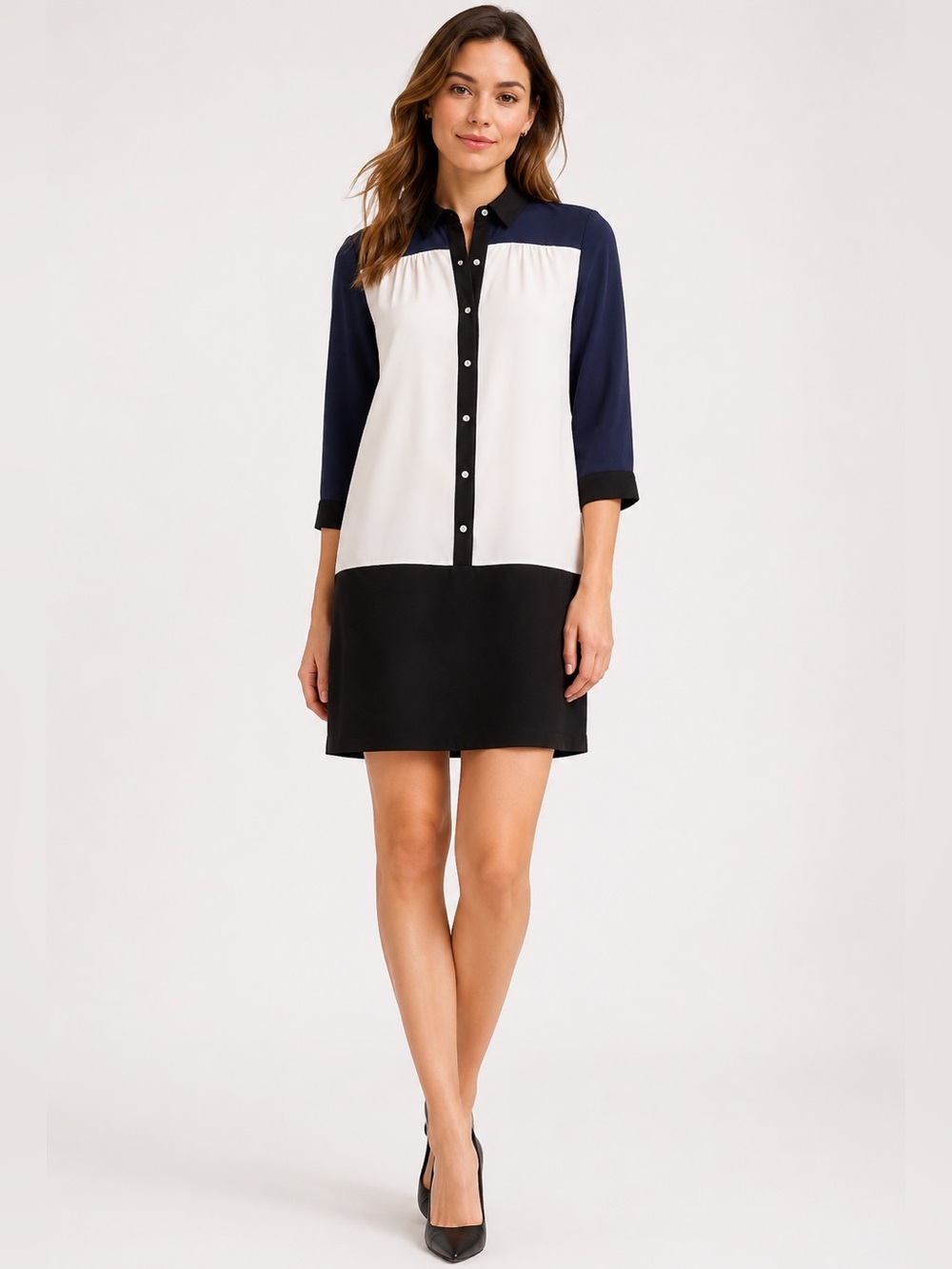 DVF Diane Von Furstenberg Billie Silk Colorblock Shirt Dress Sz 8 Classic Strech